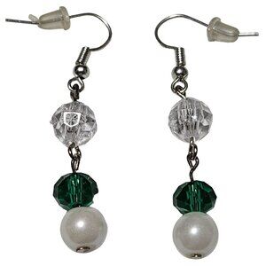 Handcrafted Faceted Bead Green White Dangle Drop Earrings Fashion Jewelry Women